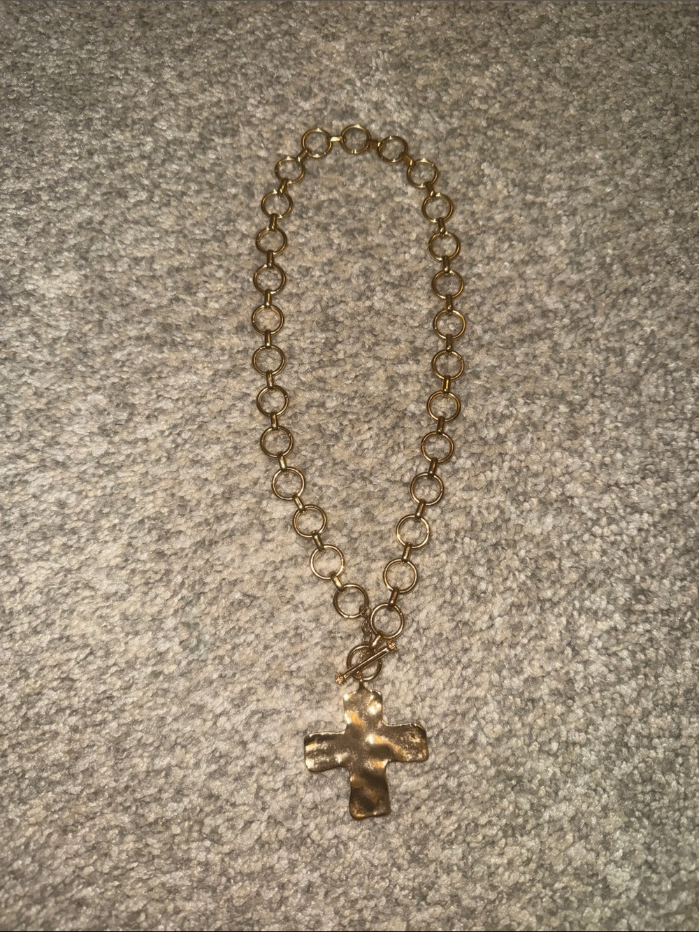 Gold Tone Circle Link Necklace with Cross Pendant